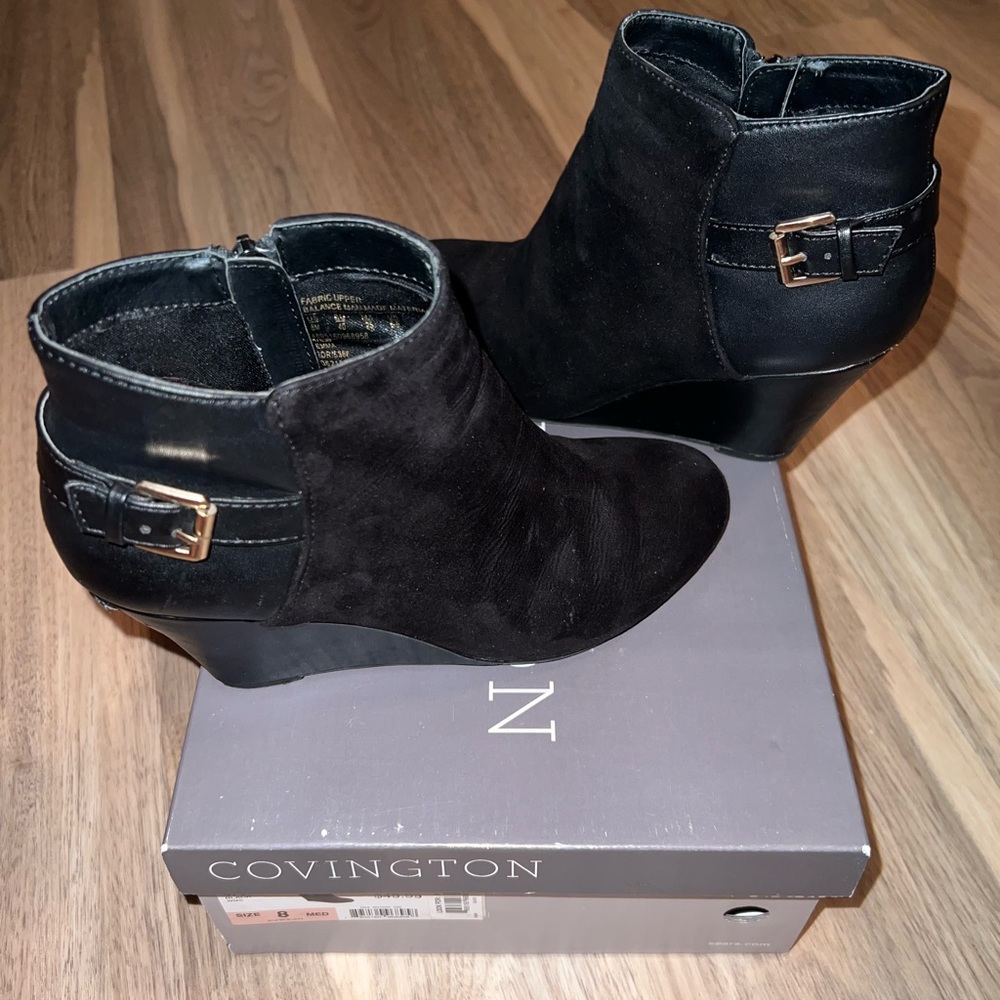 Black wedge booties